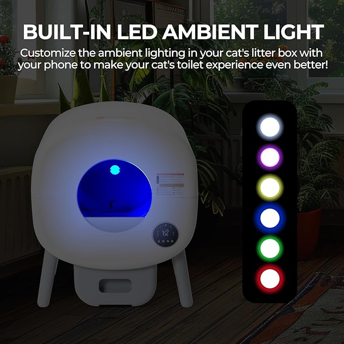 Self Cleaning Litter Box: Extra Large Automatic Litter Box Self Cleaning for Multiple Cats, Odor-Free, App-Controlled, Ambient Light Waste Disposal