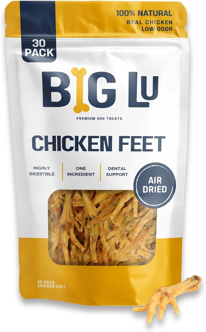 Big Lu – Nail-Free Chicken Feet Dog Chews, 100% Natural Single-Ingredient Treats, Rawhide-Free, Long-Lasting, Rich in Glucosamine and Chondroitin for Joint Health (30 Count)