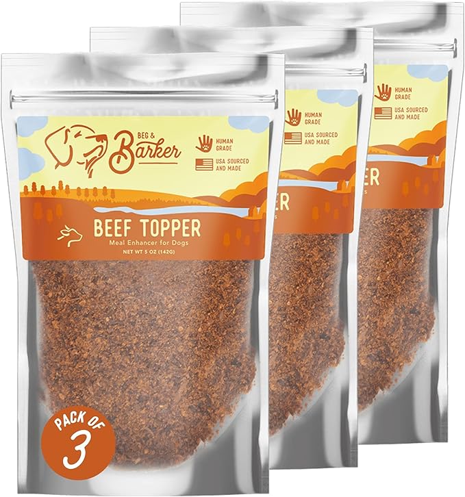 Beg & Barker Beef Dog Food Topper (5 oz, Pack of 3) - Premium Meal Mixers for Dogs - Healthy Dog Food Topper - All Natural, Dog Food Seasoning - High Protein Beef Dog Food Toppers