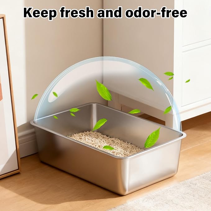 Stainless Steel Litter Box 2Pack, XL Extra Large Metal High-Sided Litter Boxer for Big Cat,Multiple Cats,Easy to Clean,Non Stick and No Smell,23.6x15.7x8inch