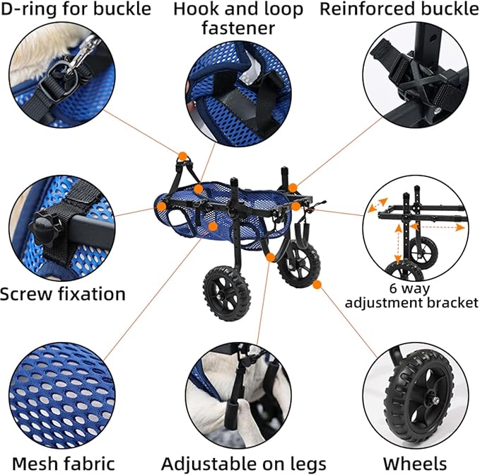 Upgraded Dog Wheelchair for Back Legs, Adjustable Medium Dog Wheelchair for Disabled, Injured, Paralyzed, Senior Dogs, Mobility Aid with Leg Brace & Hip Support, Portable Doggy Wheelchairs for Dogs, M