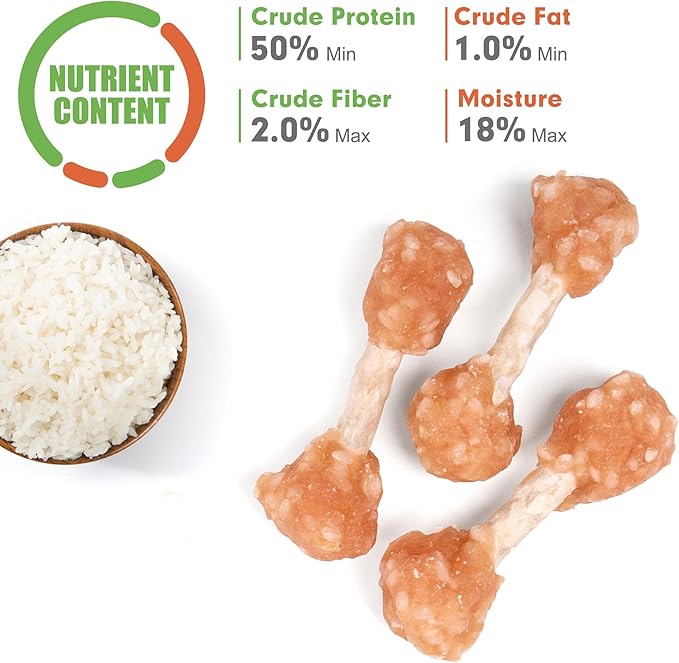 MON2SUN Dog Treats, 9oz Mini Rawhide Chews, Chicken Dumbbells with Rice for Small Dogs & Toy Breed, Crunchy and Healthy (2.5 Inch 17 Count)