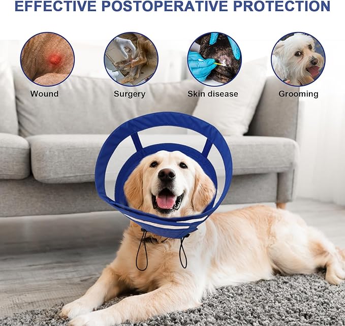 ASENKU Dog Cone Collar, Soft Adjustable Cone for Dogs to Stop Licking, Lightweight Recovery Dog Cone After Surgery, Pet E-Collar for Small, Medium & Large Dogs(Blue, M)