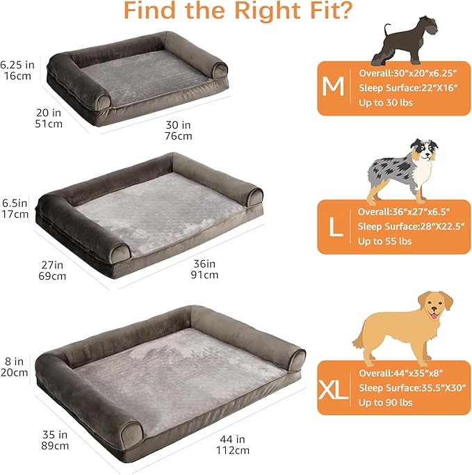 Amazon Basics Dog Bed with Cooling Gel Memory Foam, Pressure-Relief Support for Dogs up to 90lbs, Non-Slip Bottom, Machine Washable Cover, Extra Large Sized (44" x 35"), Taupe