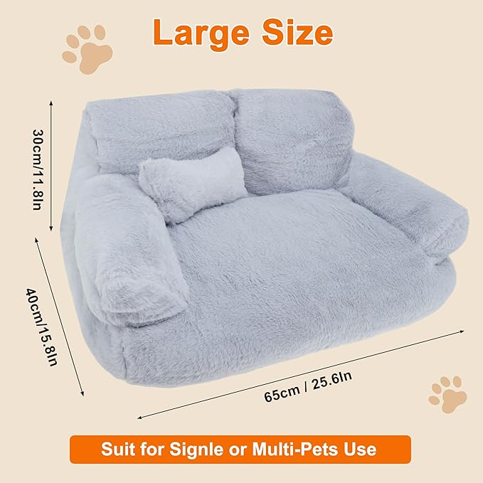Cat Sofa, Pet Bed with Bolstered Edges, Extra Plush Sponge Padding, Cat Beds for Indoor with Removable Washable Cover, Non-Slip Bottom, Grey