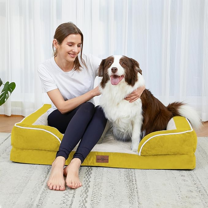Comfort Expression Orthopedic Dog Bed for Small Dogs 24x16 Inch, Waterproof Egg Crate Foam Small Pet Bed with Removable Bolsters, Dog Couch with Washable Cover & Non-Slip Bottom, Spicy Mustard