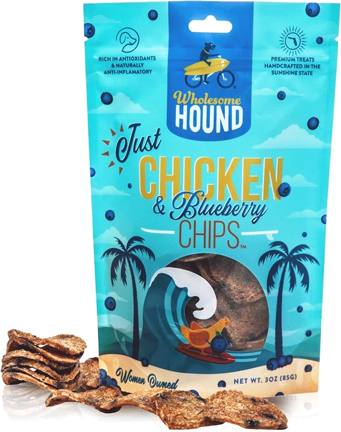 Just Chicken & Blueberry Chips | Two Premium Ingredient & Healthy Dog Treats Rich in Antioxidants | All Natural Canine Rewards | All Breed Sizes Dog Training Treats | Made in USA - 3oz
