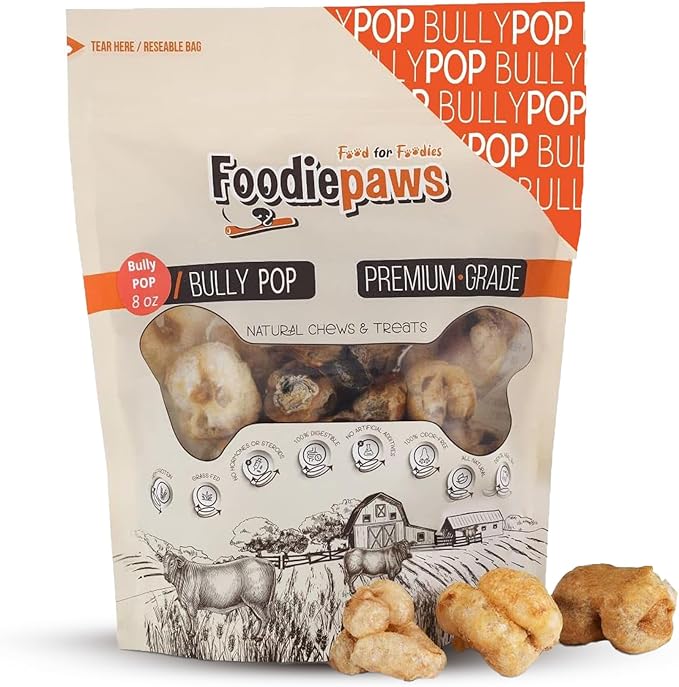FOODIEPAWS Bully Pop, 8 oz – All-Natural, High Protein Chews for Dogs – Fully Digestible & Grain-Free – Supports Dental Health & Chewing Satisfaction