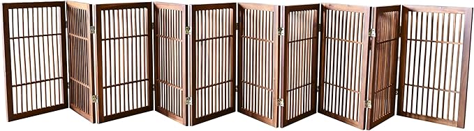 Pet Dog Gate Strong and Durable Freestanding Folding Acacia Hardwood Portable Wooden Fence Indoors or Outdoors by Urnporium (Brown Pet Gate, 10 Panel 30" Tall)