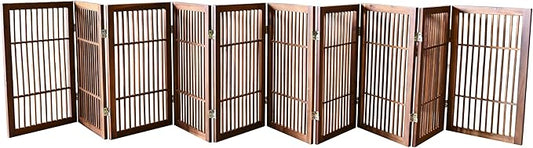 Pet Dog Gate Strong and Durable Freestanding Folding Acacia Hardwood Portable Wooden Fence Indoors or Outdoors by Urnporium (Brown Pet Gate, 10 Panel 30" Tall)