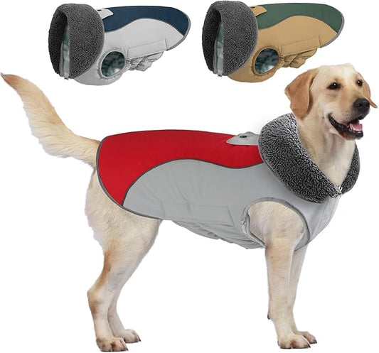 Doglay Dog Coat Waterproof Warm Dog Winter Jacket,Christmas Reflective Fleece Puppy Winter Coat with Harness Hole, Adjustable Snow Jacket for Small Medium Large Dogs