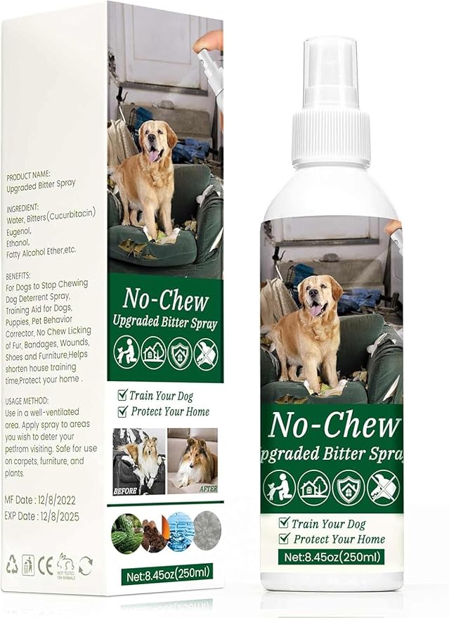 250ml No Chew for Dogs, Bitter Apple Spray for Dogs Stop Chewing Licking of Furniture, Shoes, Bandages, Dog Training & Behavior Aids Spray, Indoor & Outdoor Use
