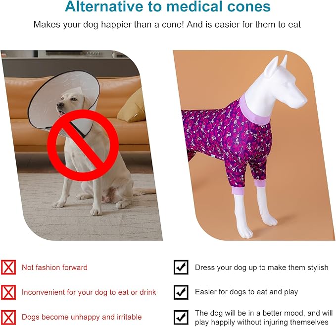 LovinPet Big Dogs Pajamas Jumpsuit, Pet Anxiety Relief Shirt, Sun Protection Dog Shirt, Comfy Stretchy Fabric, Indigo Garden Print, Big Dog Surgery Recovery PJ's, Girl or Boy Dog Party Apparel, 2XL