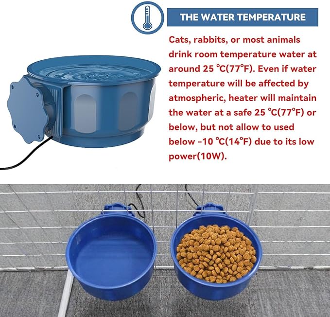 NAMSAN Small Heat Pet Bowl for Cats Rabbits Indoor, 0.6L Heated Water Bowl, Water & Food Thermal-Bowl for Dog Cage, Hanging Kennel Dish, USB Cable, Self-Assembly