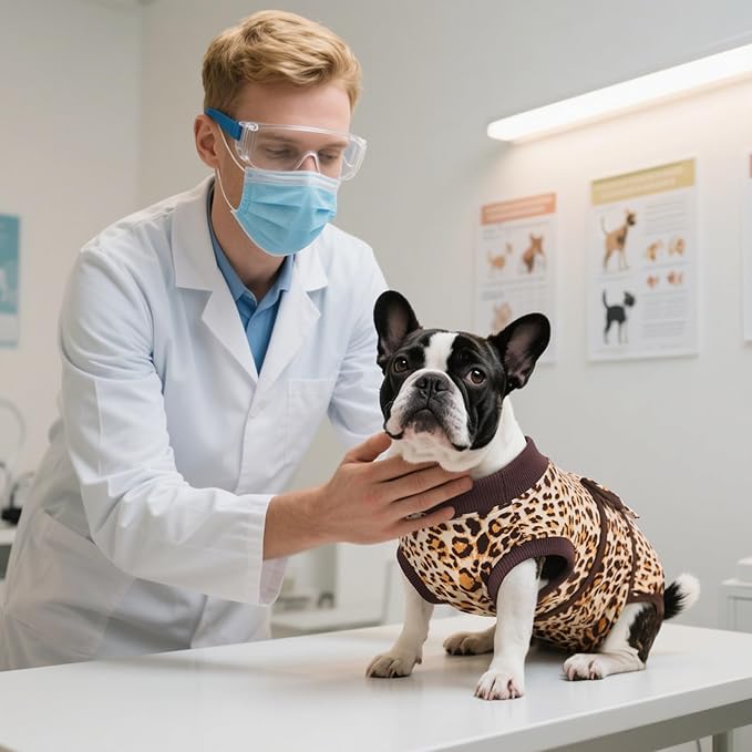 Kuoser Dog Surgery Suit, Comfy Dog Recovery Suit Female Doggie Onesie for Surgery, Post-Op Onesie for Female & Male Dogs, Soft Protective Wear, BrownLeopard XL