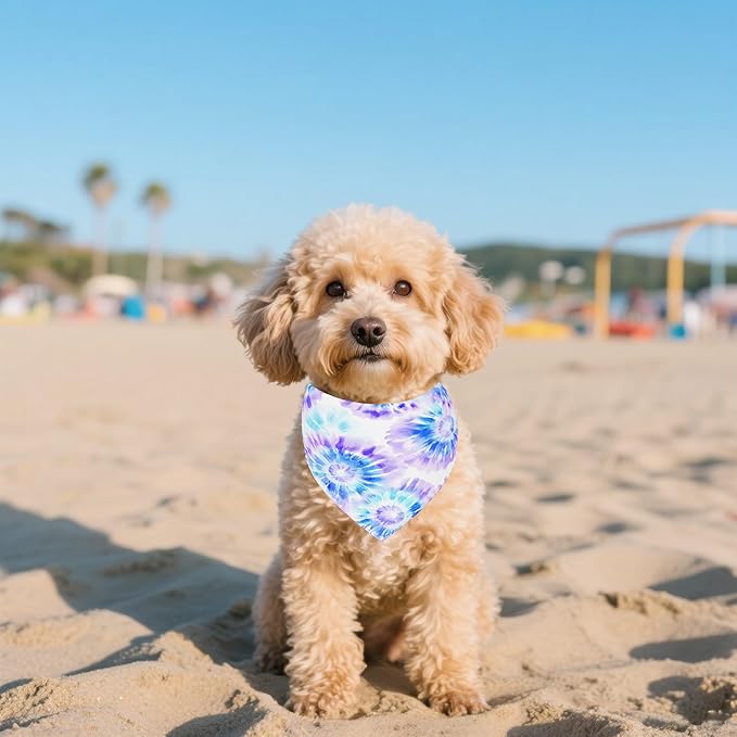7 PCS Tie Dye Dog Bandanas for Small Dogs Stitching Edge Dog Bandanas for Puppy Doggy Print One Side Scarves Party Grooming S