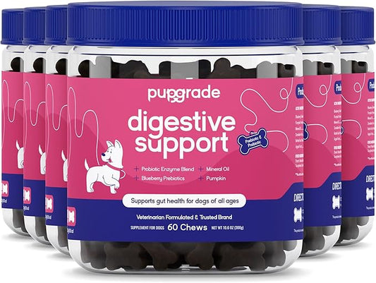 PupGrade Digestive Support Chews for Dogs - Prebiotic and Probiotic Supplement with Enzyme Blend - Upset Stomach, Diarrhea, Bowel, and Immune Support - Pumpkin, Blueberry, Mineral Oil - 360 Soft Chews