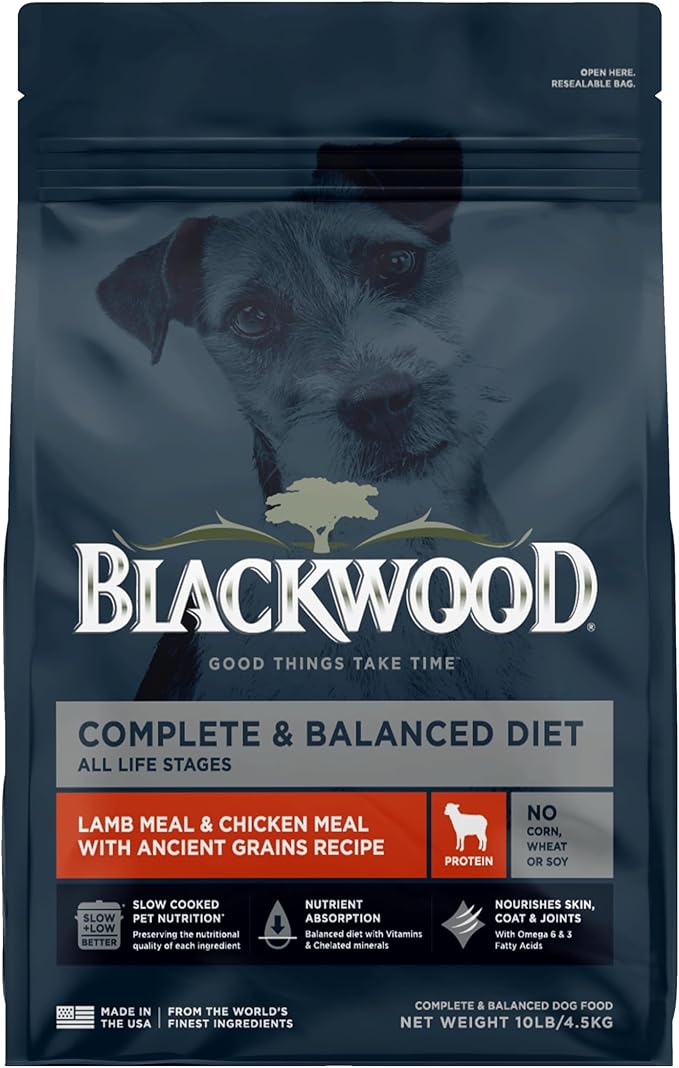 Blackwood Complete & Balanced Diet Dry Dog Food, Lamb Meal & Chicken Meal with Ancient Grains, 10 Pound Bag, Slow Cooked with Vitamins & Minerals