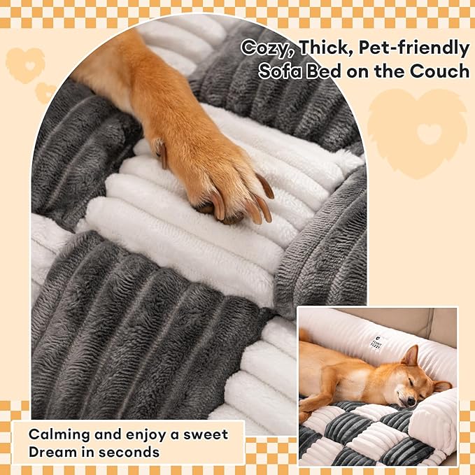 FUNNY FUZZY Pet Couch Covers for Sofa, Small Dog Couch Cover Bed Cozy Cream Plaid Washable Pet Mat for Furniture Protector Sofa Cover for Dogs Cats, Small, Black
