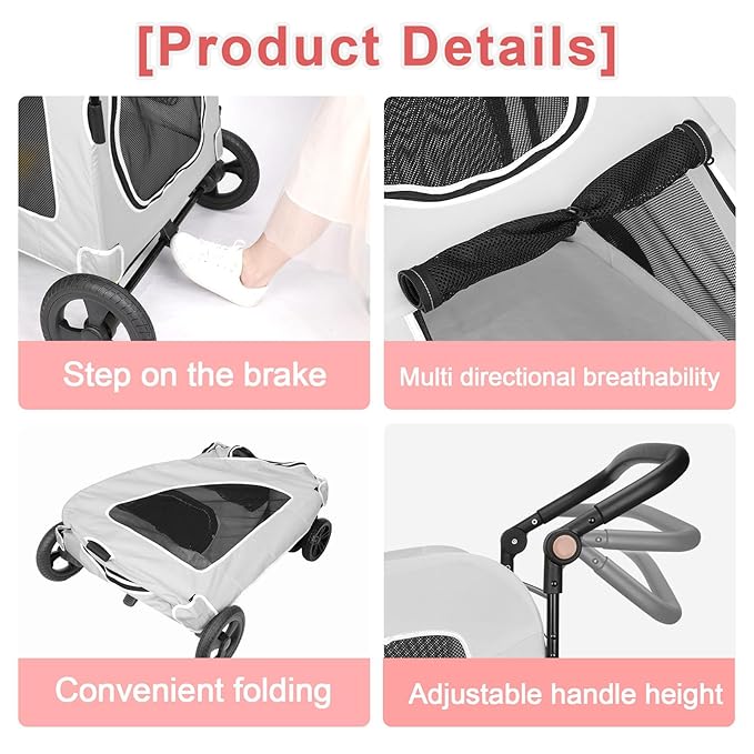 Dog Stroller with 4 Wheels, Folding Cat Strolling for Small/Medium/Large Dogs & Cats to 120 lbs, pet Stroller with Removable Carrier, Storage Basket,Cup Holder (Gray)