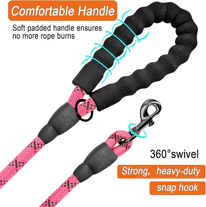 BARKBAY Dog Leashes for Large Dogs Heavy Duty Dog Leash 4/5/6 FT with Comfortable Padded Handle and Highly Reflective Threads for Medium Large Dogs Walking Training Running (6FT-1/2'',Pink)