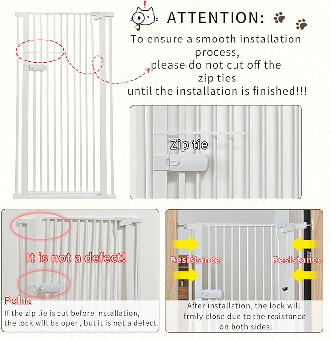 Lumizone Extra Tall Cat Gate 61.02" High Pressure Mounted Extra Wide 2025 New (17 Sizes) 1.37" Gap No Drilling Auto-Close One-Handed Operation Tall Pet Gate for Dogs(White, 67.72"-71.84"/172-182CM)