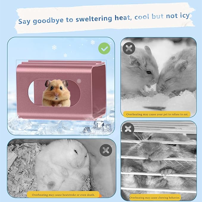 Hamsters Cooling Tunnel, Hamsters Instant Cooling Metal House, Aluminum Hanging Hideout Toys for Small Animals Dwarf Hamster Syrian Hamster Leopard Gecko (Pink, 4.7x2.7x2.7 in)