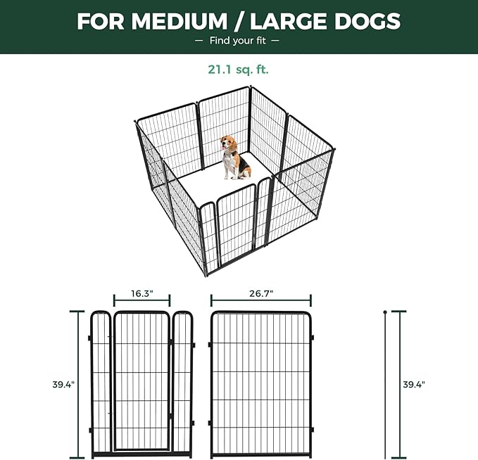 FXW Homeplus Unleashed Indoor Dog Playpen - Stress-Free and Safe Play, Heavy Duty 40 Inch 8 Panels with Playpen Camera Mount for Medium and Large Dogs, Black│Patented