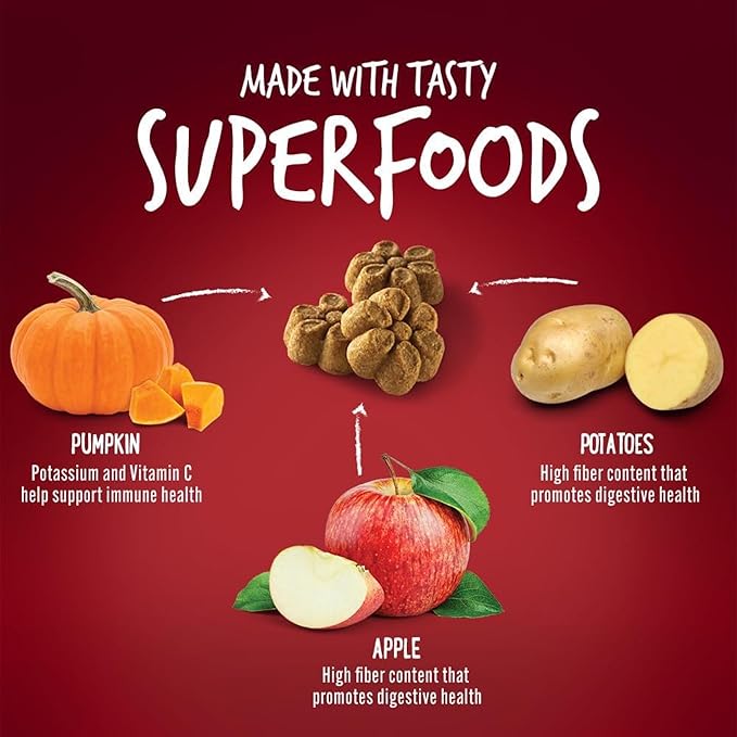 Fruitables Baked Dog Treats, Healthy Pumpkin Treat for Dogs, Low Calorie & Delicious, Free of Wheat, Corn and Soy, Made in the USA, Apple and Crispy Bacon Flavor, 7oz