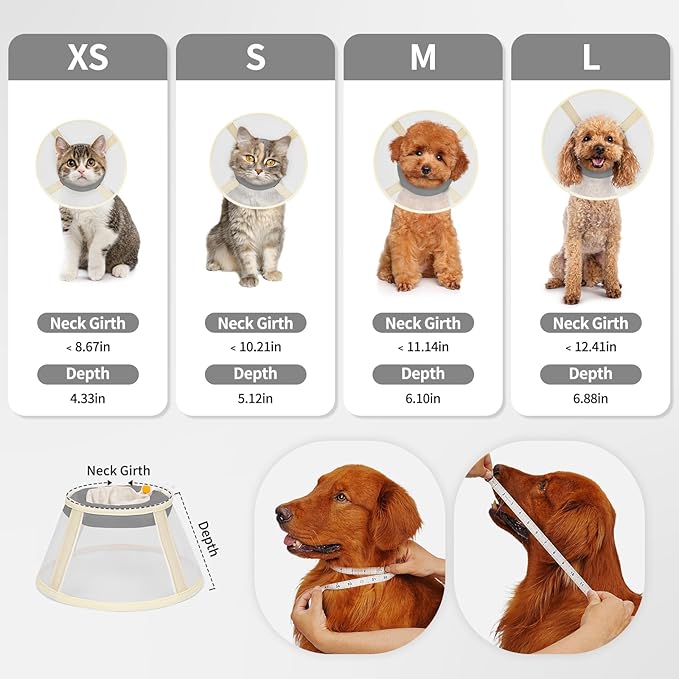 Soft Dog Cone Collar to Stop Licking-Adjustable Comfortable Mesh Recovery Collar After Surgery for Small or Miniature Dogs, Alternative to Plastic Elizabethan Collar for Neuter Incision Care (Grey,M)
