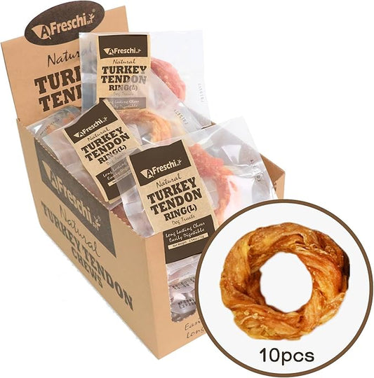 Afreschi Natural Turkey Tendon Ring (L) 10 Units/Box, Dog Treats for Signature Series, All Natural Human Grade Puppy Chew, USA-Sourced Turkey Tendon, Hypoallergenic, Rawhide Alternative