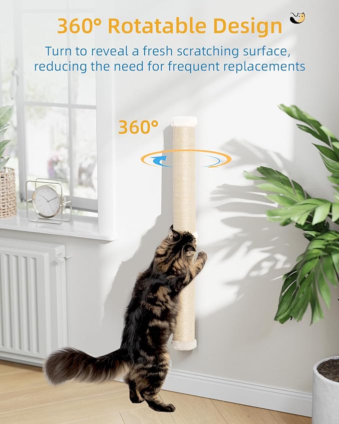 2-Pack 34-Inch Cat Wall Scratcher, Sturdy Sisal Wall Mounted Cat Scratching Posts for Indoor Large Adult Cats Climb Stretch Play