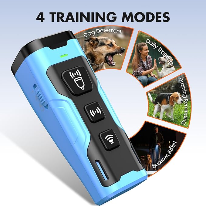 Dog Bark Deterrent Device- 3X Ultrasonic Anti Barking,6 Training Modes 23 FT Range–Barks No More Indoors Outdoors Behavior Correct Rechargeable,Compact,Safe, Humane Training for Dogs