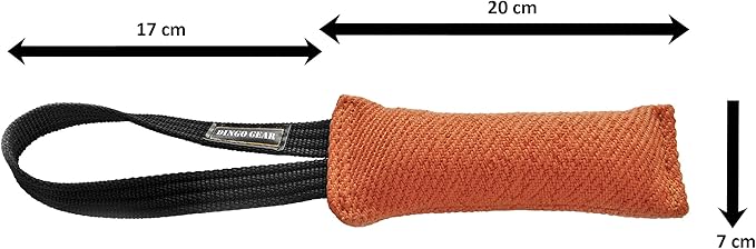 Dingo Gear French Linen tug Toy for Dog, Dog Bumper for Training, Agility, tug of war, Dog bite Pillow for Strong Dog, 1handle 8" Orange S00086