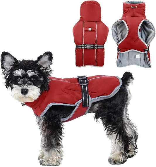 Warm Dog Coat Reflective Jacket,Size S Waterproof Winter Coat Turtleneck Dog Clothes for Cold Weather,Thick Fleece Snowsuit Christmas Vest for Small Dogs,Thermal Cold Weather Coats,Red,S