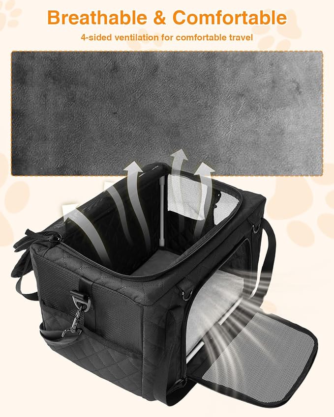 PETUX Small Cat Carrier - Pet Carrier Airline Approved for Kitten Under 10 lb - Escape-Proof, Foldable and Portable Cat Carriers with Removable Bag and Safety Buckle for Travel, Vet Visits - Black