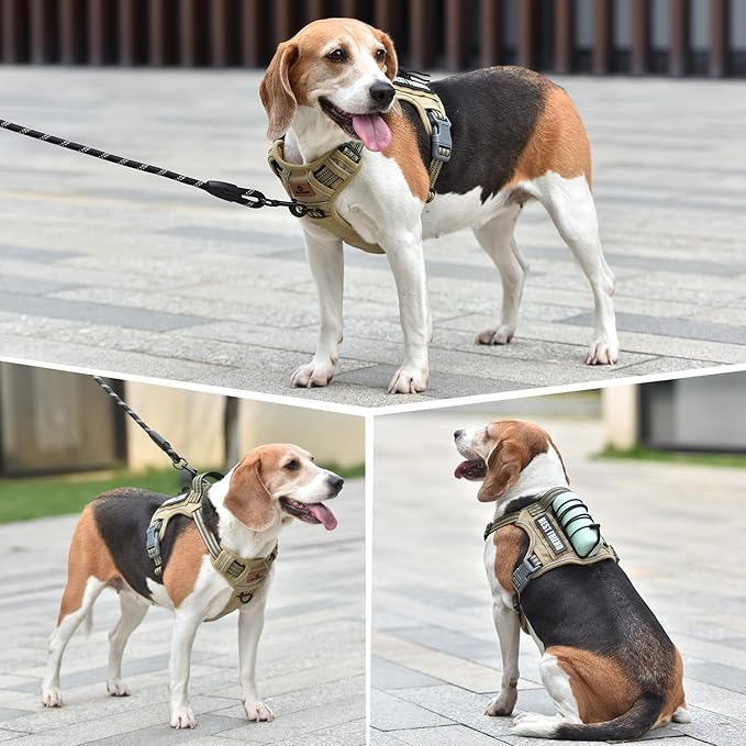 PET MARVEL Tactical Dog Harness for Small Size, No Pull Military Dog Vest with Easy Control Handle, Molle Hoop & Loop, Adjustable Reflective Reinforced Stich for Walking Training, Brown