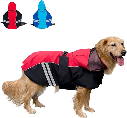 Dog Raincoat for Medium Large Extra Large Dogs, Waterproof Rain Jacket with Reflective Strap, Lightweight Hoodies Full-Body Coverage Dry Clothes (XL, Red)
