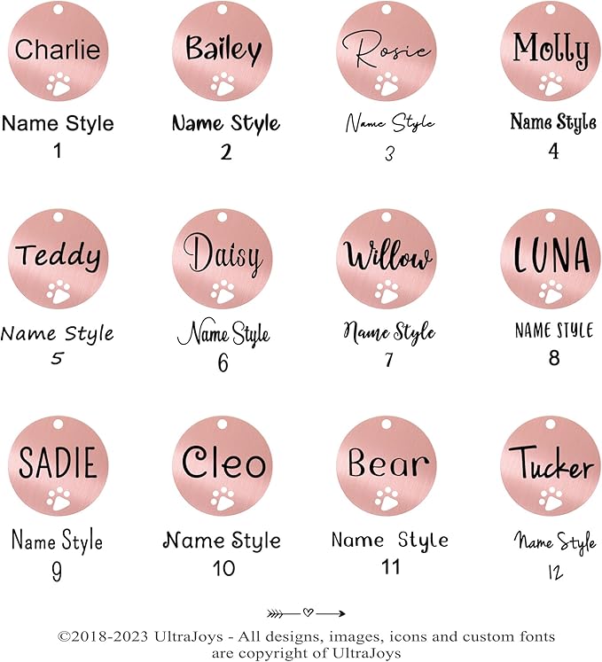 Ultra Joys Dog Tags Personalized for Pets - Hollow Paw Custom Pet ID Tag - Engraved Dog Tag for Small, Large Dogs - Large Round in Rose