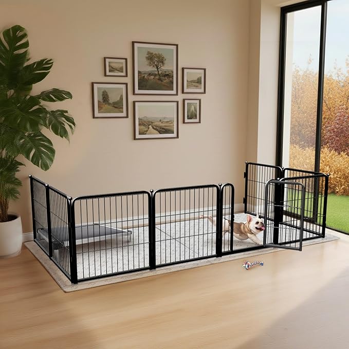 FXW Homeplus Unleashed Indoor Dog Playpen - Stress-Free and Safe Play, Heavy Duty 24 Inch 8 Panels with Fence-to-Wall Anchor (Pack of 4) for Puppy and Small Dogs, Black│Patented