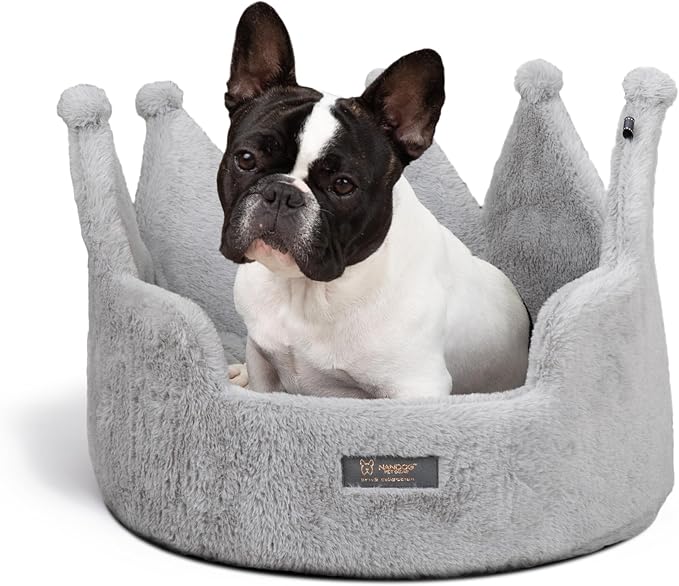 NANDOG Pet Gear Crown Cozy Round Dog & Cat Bed Collection Washable Indoor Pet Bed for Small Breeds-Soft Bed Fits in Crate or Kennel-Made of Ultra Soft Micro-Plush Material (Royal Light Gray Prive 18")