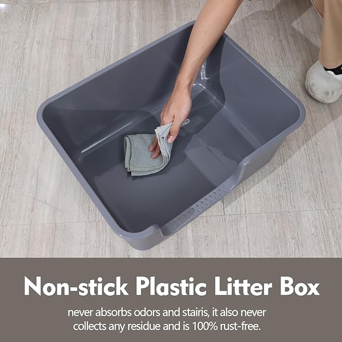 4-Pack Plastic High Wall Cat Litter Box with Scoop, Anti-Splashing Kitty Litter Pan, Grey