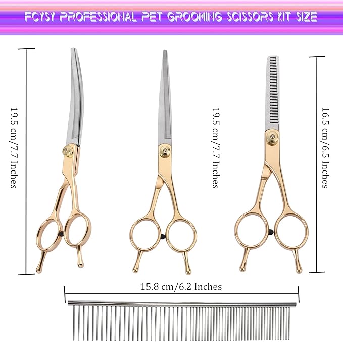 Fcysy Dog Grooming Kit - Hair Scissors Thinning Shears Set for Dogs & Cats