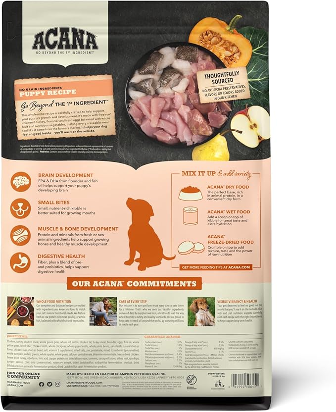 ACANA Grain Free Dry Dog Food Puppy Recipe 4.5lb Bag