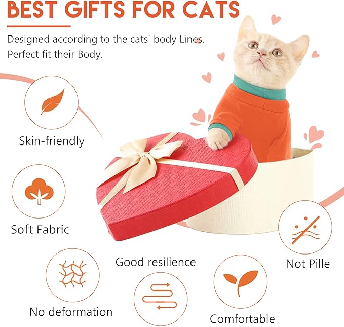 Sticky Cat Clothes Stretchy, Sphynx Hairless Sweater & Pajamas for Cats only, Soft Cat Onesie for Cats After Surgery Female Male & Hair Loss Prevention, Orange 2XL