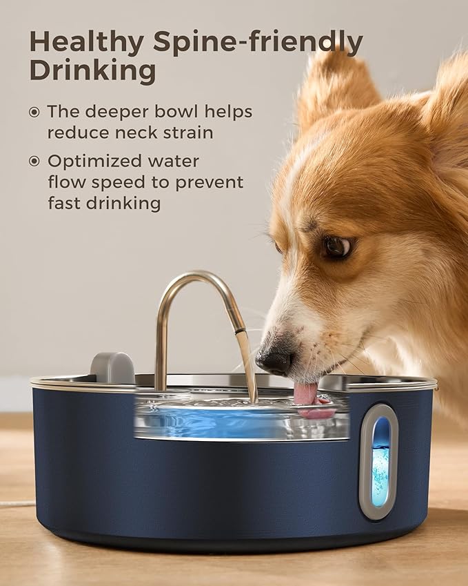 Dog Water Fountain for Large Dogs 7L/236oz Stainless Steel Dog Water Bowl Dispenser Automatic Pet Water Fountain, Multi-Filtration Pet Fountain with Ultra-Quiet Pump (Navy)
