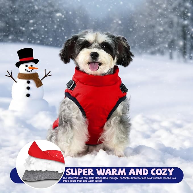 Gyuzh Dog Coat with Harness Puppy Coats Small Dog Harness Jacket Winter Waterproof Jackets for Smal Medium Large Dogs