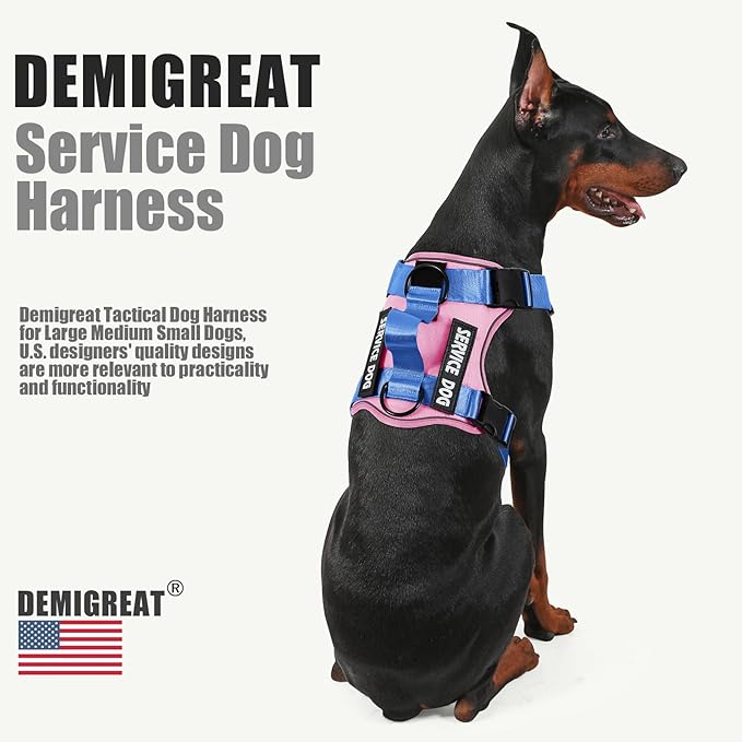 Demigreat Service Dog Harness, Reflective Dog Vest Harness with 5 PCS Patches, Adjustable Soft Oxford Pet Harness, Inner Layer Mesh, Easy to Control for Small Medium Large Dogs