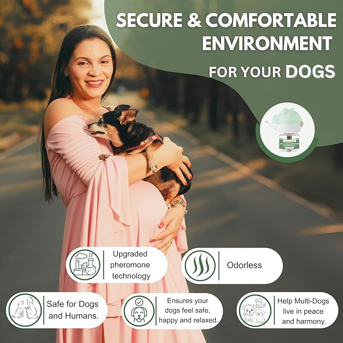 Dog Calming Diffuser Kit, Pet Pheromone Plug-in Set (2 Diffusers + 6 Refill 48ml) for Anxiety Relief, Reduces Barking, Aggression, Destructive Behavior, Fireworks Fear, 180 Days (Safe Formula)