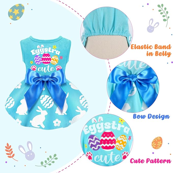 Dog Easter Outfit Cute Happy Easter Day Dog Dress Bunny Eggs Easter Dog Cat Clothes Pink Tulle Pet Doggie Apparel Outfit with Bowknot for Small Dogs Puppy Cat Girl Costume